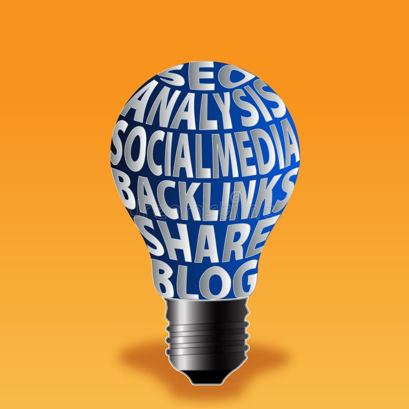El bulbo de los backlinks del socialmedia del análisis del seo comparte el blog libre illustration El bulbo de los backlinks del socialmedia del análisis del seo comparte el blog libre illustration