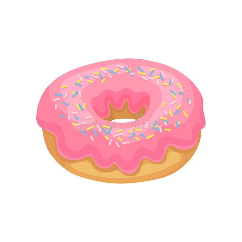 El buñuelo con el esmalte rosado y colorido sabrosos asperja Postre delicioso y dulce Diseño plano del vector para el cartel del ilustración del vector El buñuelo con el esmalte rosado y colorido sabrosos asperja Postre delicioso y dulce Diseño plano del vector para el cartel del ilustración del vector