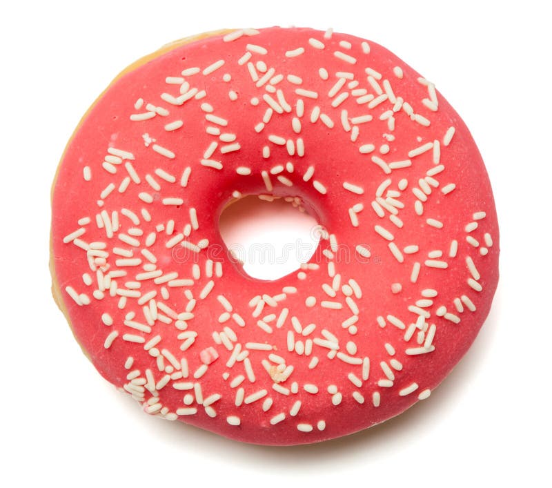 Single red sugar coated doughnut with sprinkles. on white background. Single red sugar coated doughnut with sprinkles. on white background.