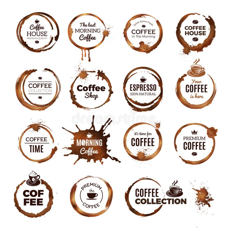 El café suena insignias Etiquetas con los círculos sucios de la plantilla del logotipo del restaurante de la taza del té o de caf