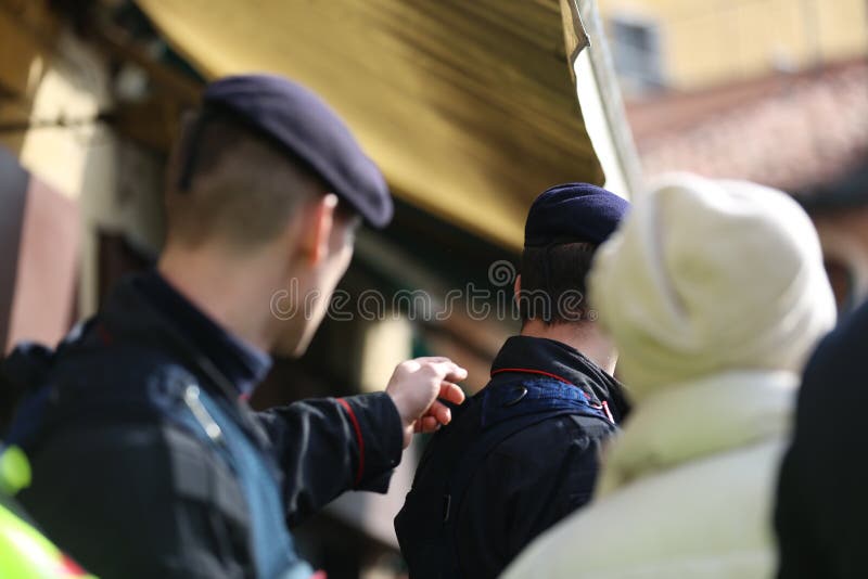 Italian carabinieri regulate the movement. Italian carabinieri regulate the movement