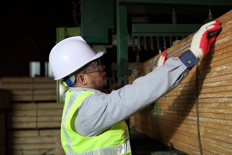 El carpintero del trabajador mide la madera imágenes de archivo libres de regalías El carpintero del trabajador mide la madera imágenes de archivo libres de regalías