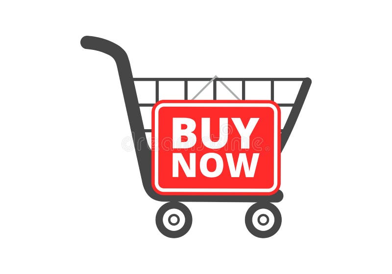 El carro de la compra con la compra ahora firma, abotona, icono stock de ilustración El carro de la compra con la compra ahora firma, abotona, icono stock de ilustración
