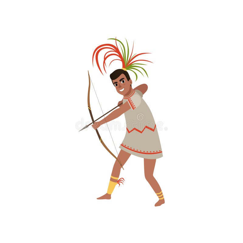 El carácter azteca del hombre del guerrero en ropa tradicional y el tiroteo del tocado con el arco y la flecha vector el ejemplo libre illustration El carácter azteca del hombre del guerrero en ropa tradicional y el tiroteo del tocado con el arco y la flecha vector el ejemplo libre illustration