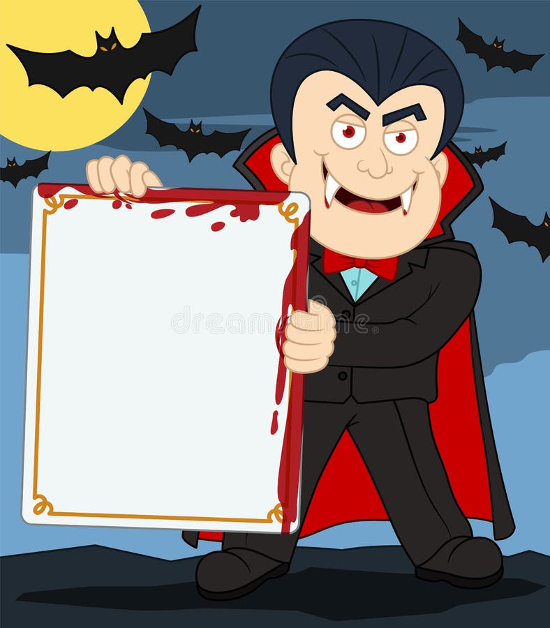 El carácter del vampiro de la historieta que llevaba a cabo sangre vacía manchó el tablero de la muestra libre illustration El carácter del vampiro de la historieta que llevaba a cabo sangre vacía manchó el tablero de la muestra libre illustration