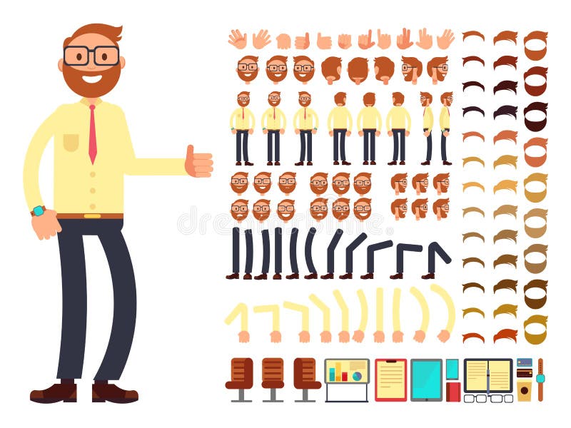 El carácter masculino joven del hombre de negocios con gestos fijó para la animación Constructor de la creación del vector stock de ilustración El carácter masculino joven del hombre de negocios con gestos fijó para la animación Constructor de la creación del vector stock de ilustración
