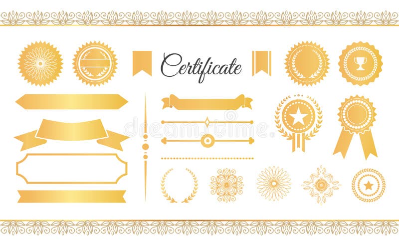 El certificado etiqueta premios y cintas las muestras de oro ilustración del vector El certificado etiqueta premios y cintas las muestras de oro ilustración del vector