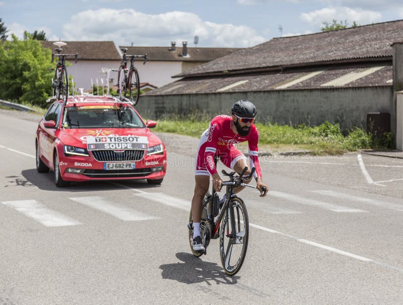 El ciclista Geoffrey Soupe - Criterium du Dauphine 2017 foto de archivo El ciclista Geoffrey Soupe - Criterium du Dauphine 2017 foto de archivo