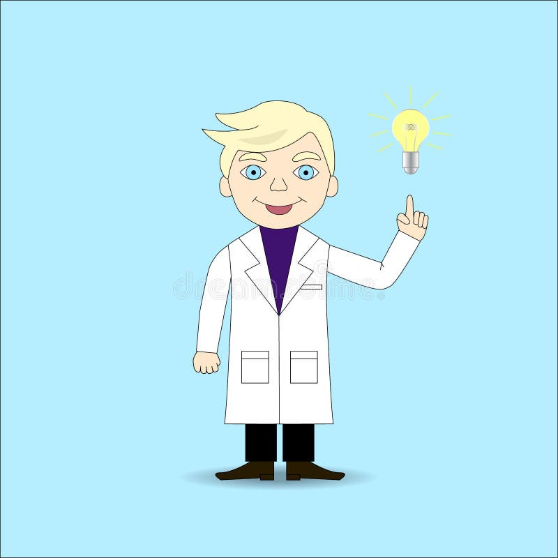 El científico sonriente joven consiguió idea, libre illustration El científico sonriente joven consiguió idea, libre illustration