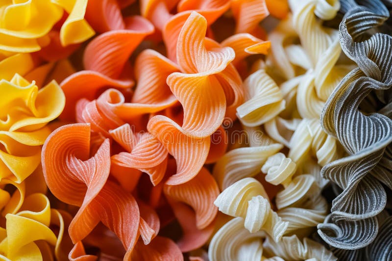 El cierre de una pila de pasta de diferentes colores. ai generativo.