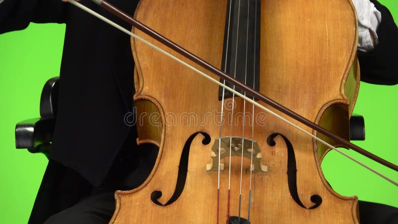 El cierre del violoncelo encima del arco toca las secuencias Pantalla verde