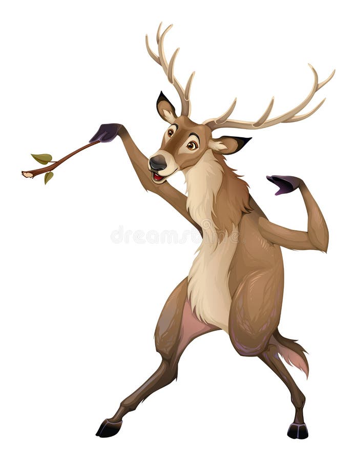 El ciervo divertido está jugando con una rama como un conductor libre illustration El ciervo divertido está jugando con una rama como un conductor libre illustration
