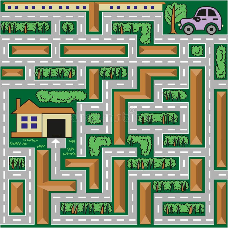 El coche del laberinto va a casa stock de ilustración El coche del laberinto va a casa stock de ilustración