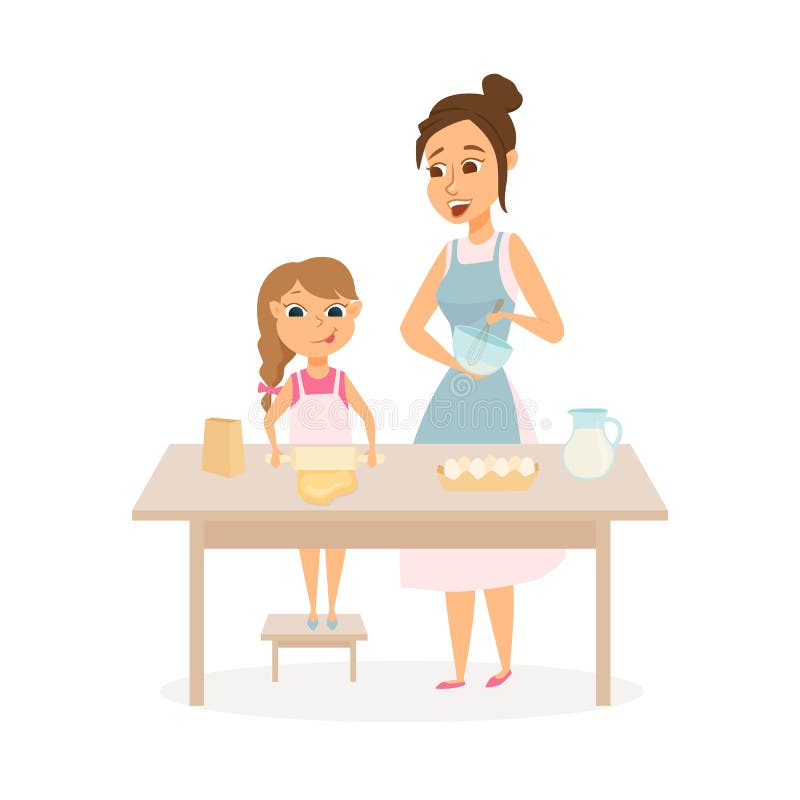 El cocinar de la madre y de la hija stock de ilustración El cocinar de la madre y de la hija stock de ilustración