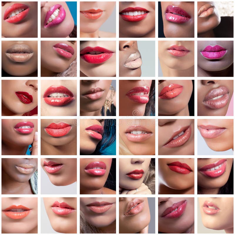El collage de las imágenes femeninas de los labios, pertenencias étnicas se mezcla