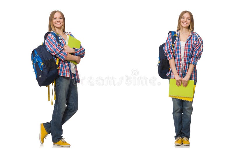 El collage del estudiante joven en blanco foto de archivo