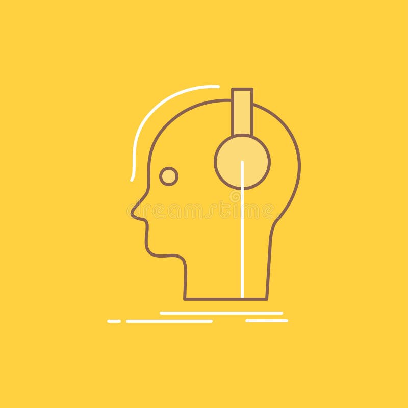 El compositor, auriculares, músico, productor, línea plana sana llenó el icono Bot? n hermoso del logotipo sobre el fondo amarillo libre illustration