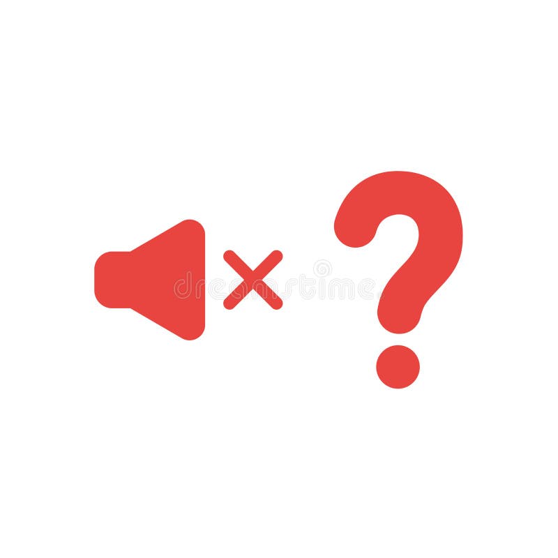 Flat design vector illustration concept of red speaker sound symbol icon off with question mark. Flat design vector illustration concept of red speaker sound symbol icon off with question mark.