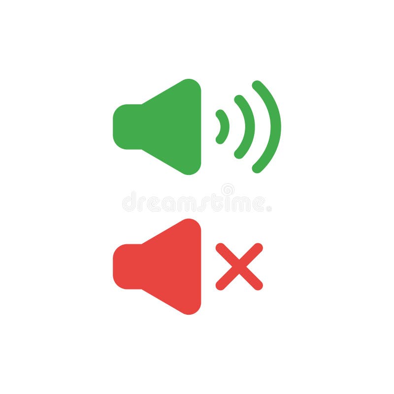 Flat design vector illustration concept of green and red speaker sound symbol icons on and off. Flat design vector illustration concept of green and red speaker sound symbol icons on and off.