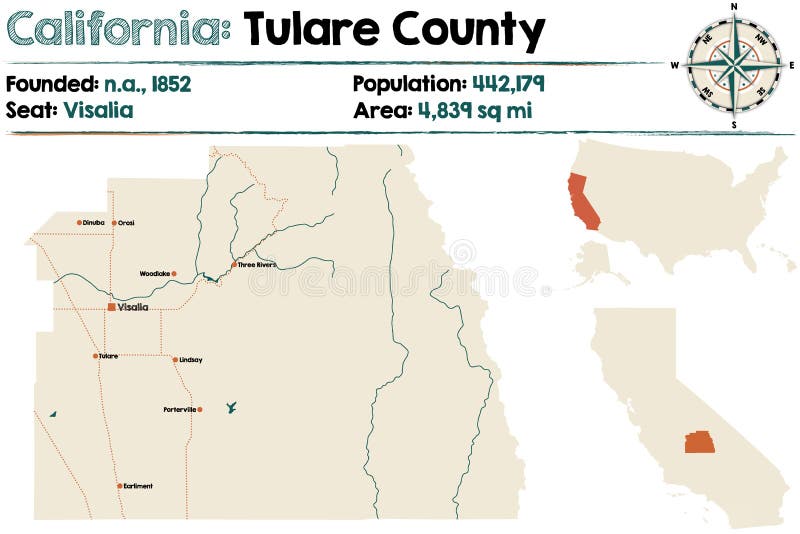 Sistema Del Mapa Del Esquema Del Condado De Tulare, California
