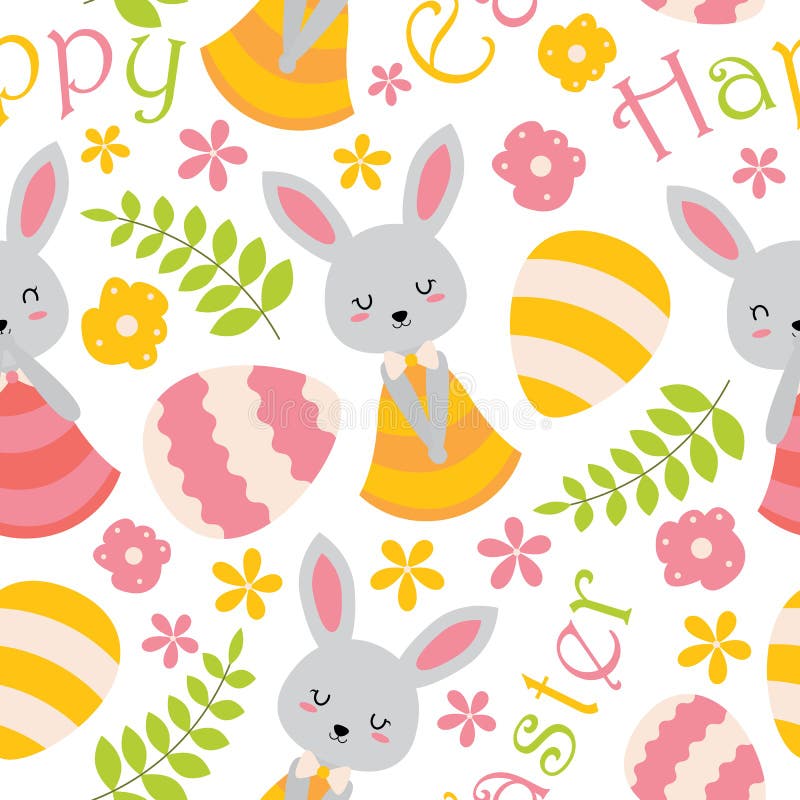 El conejito, las flores y los huevos lindos modelan el papel pintado stock de ilustración El conejito, las flores y los huevos lindos modelan el papel pintado stock de ilustración