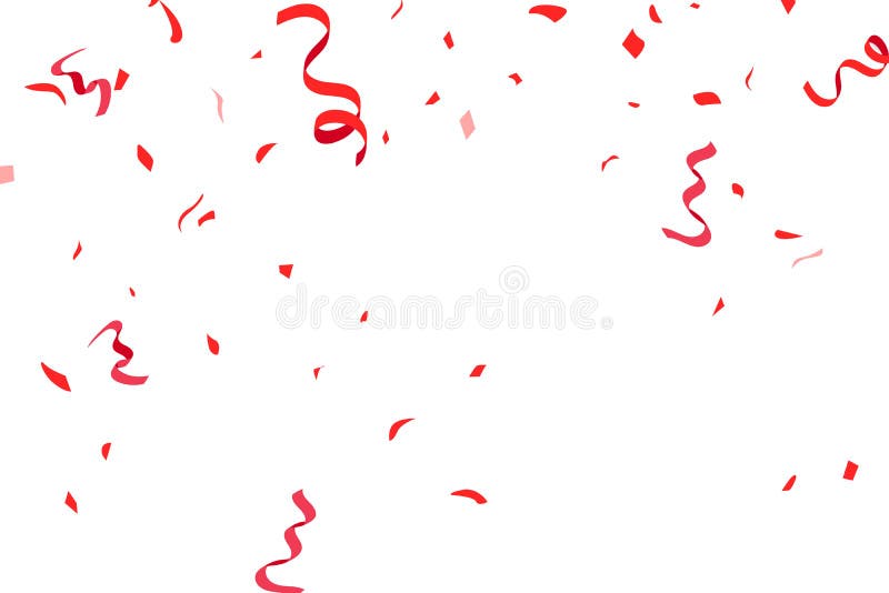 El confeti, la cinta roja y el papel cayendo, acontecimiento de venta, celebran el fondo del vector del partido