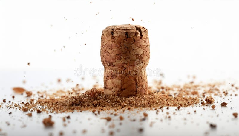 El corcho vitivinícola se derrumba en la arena mientras el tiempo se pasa mostrando los efectos de la edad y la sequedad en un fon foto de archivo libre de regalías