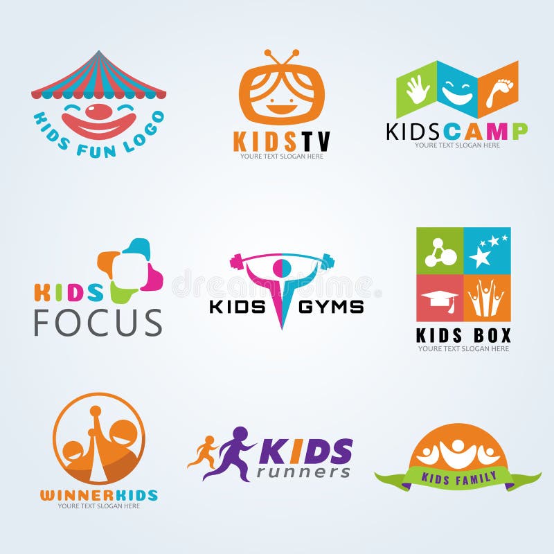 Kids child sport and fun logo vector set design. Kids child sport and fun logo vector set design