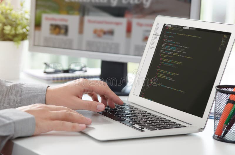 Web developer is working on new website. web developer designer web code programmer computer application programming concept. Web developer is working on new website. web developer designer web code programmer computer application programming concept