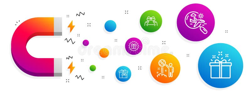 El descuento, regalo de la sorpresa y da el actual sistema de los iconos Vuelo de la b?squeda, cajas de la entrega y muestras de libre illustration El descuento, regalo de la sorpresa y da el actual sistema de los iconos Vuelo de la b?squeda, cajas de la entrega y muestras de libre illustration