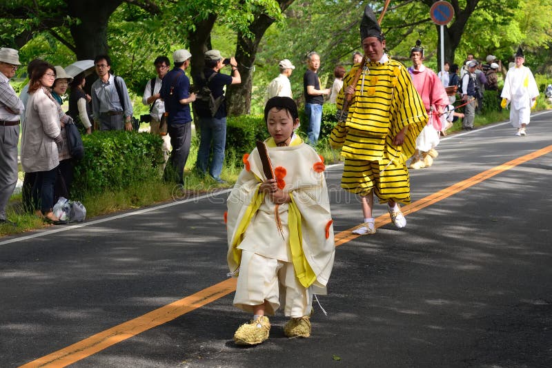 El desfile del festival de Kyoto Aoi, Japón imagen de archivo El desfile del festival de Kyoto Aoi, Japón imagen de archivo