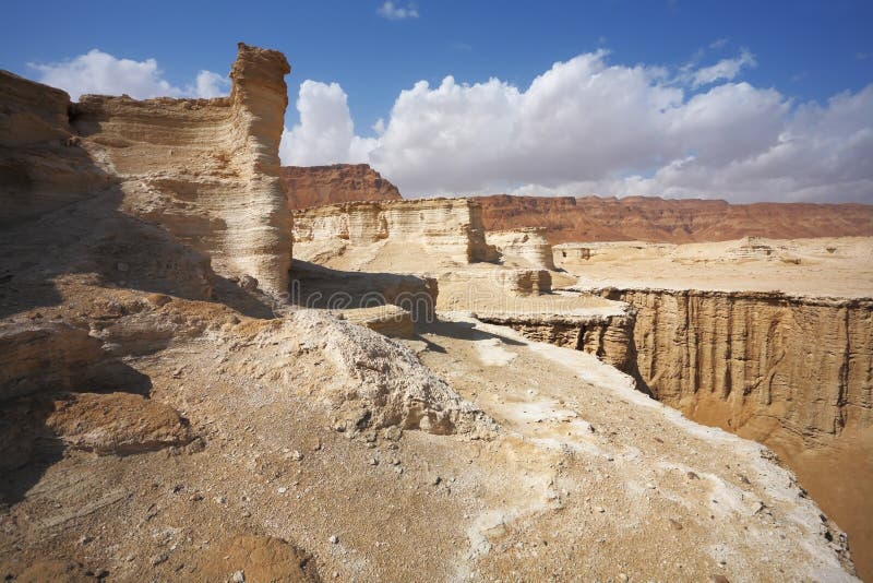 Natural canyons, bluffs and cliffs of sandstone in the desert near the Dead Sea in Israel. Natural canyons, bluffs and cliffs of sandstone in the desert near the Dead Sea in Israel