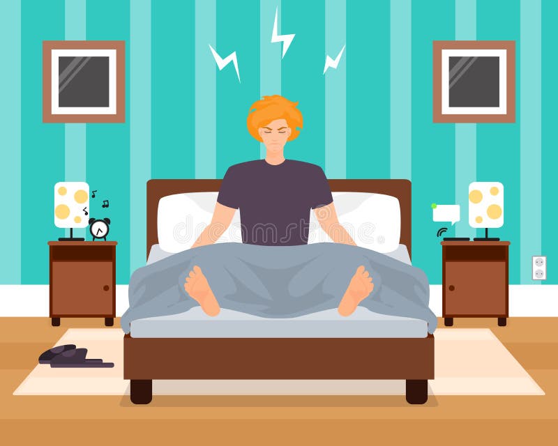 El despertarse en el ejemplo plano del mún del humor vector del hombre joven ilustración del vector El despertarse en el ejemplo plano del mún del humor vector del hombre joven ilustración del vector