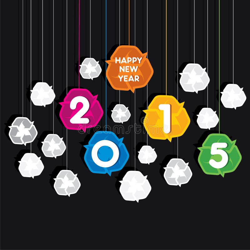 El diseño colorido creativo 2015 del saludo del Año Nuevo con recicla tema del símbolo stock de ilustración El diseño colorido creativo 2015 del saludo del Año Nuevo con recicla tema del símbolo stock de ilustración