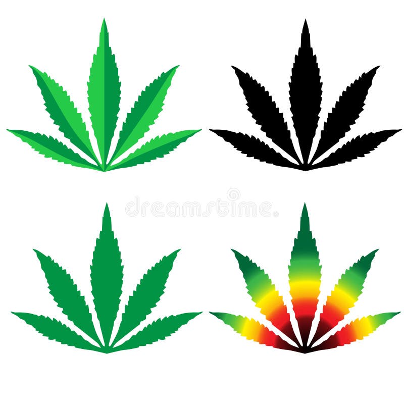 El diseño plano de la hoja del cáñamo fijó - Vector el ejemplo stock de ilustración El diseño plano de la hoja del cáñamo fijó - Vector el ejemplo stock de ilustración