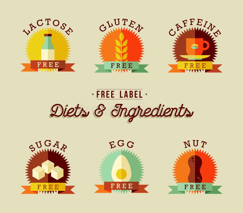 El diseño sano de la etiqueta de la comida fijó en estilo plano libre illustration El diseño sano de la etiqueta de la comida fijó en estilo plano libre illustration