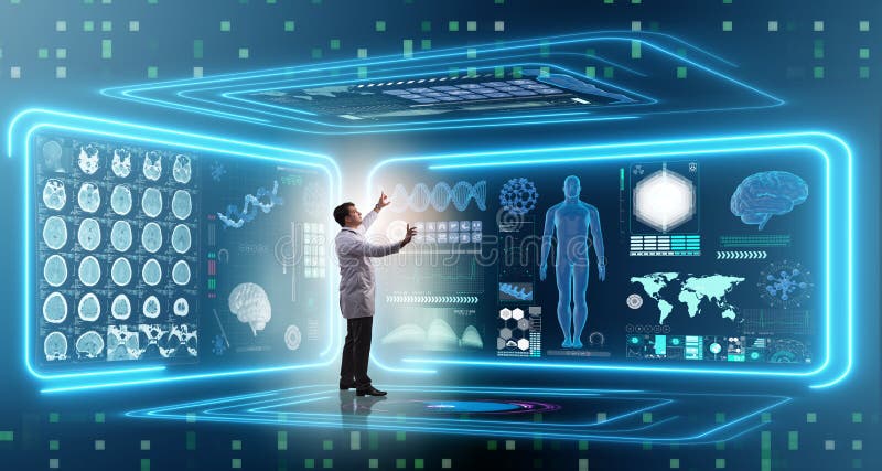 El doctor del hombre en concepto médico de la medicina futurista imágenes de archivo libres de regalías