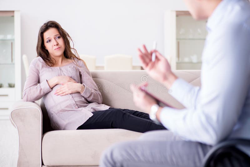 Pregnant women visiting psychologist doctor. Pregnant women visiting psychologist doctor