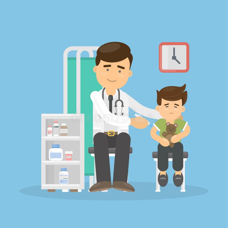 El doctor vacuna al muchacho stock de ilustración El doctor vacuna al muchacho stock de ilustración