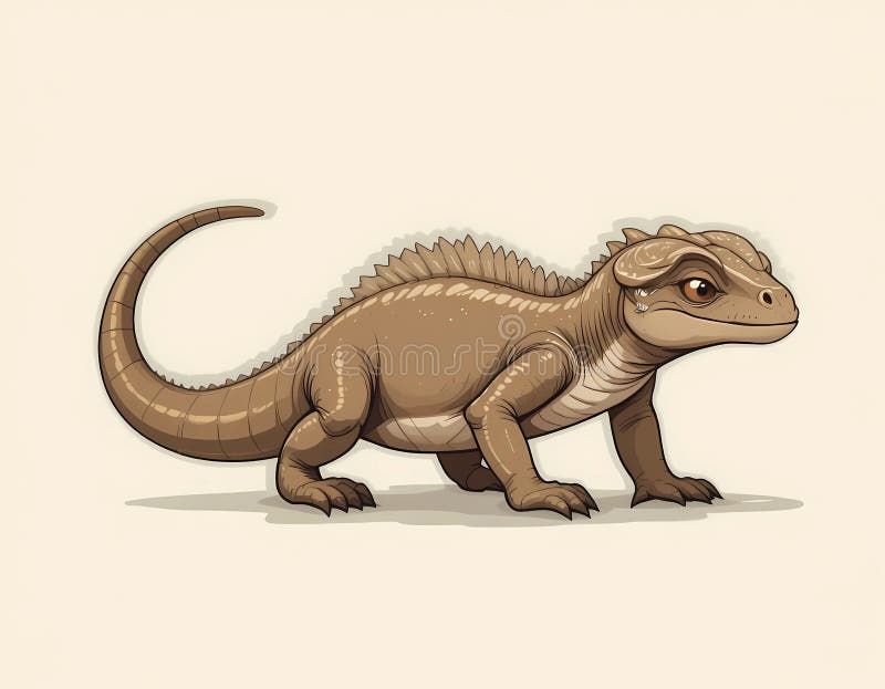 El dragón komodo de dibujos animados se arrastra lentamente stock de ilustración
