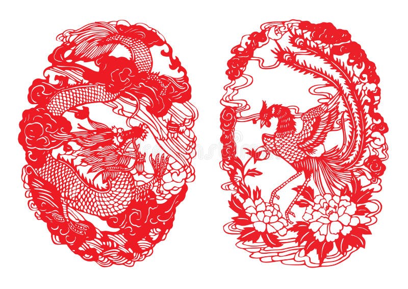El dragón y Phoenix Papel-cortaron libre illustration El dragón y Phoenix Papel-cortaron libre illustration