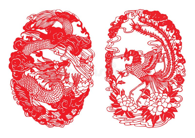 Seamless Dragon & Phoenix Paper-cut. Seamless Dragon & Phoenix Paper-cut