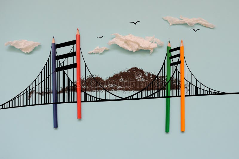 El drow del puente de Londres y los l?pices coloridos stock de ilustración El drow del puente de Londres y los l?pices coloridos stock de ilustración