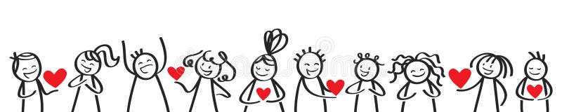 El día de tarjeta del día de San Valentín, figuras del palillo que dan corazones el uno al otro