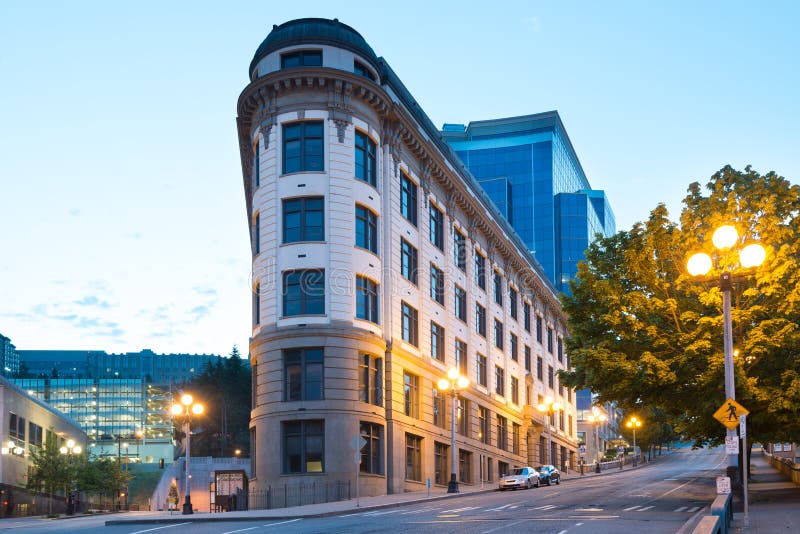 The yesler Municipal Building at Pioneer Square district at dawn, Seattle, Washington State, United States. The yesler Municipal Building at Pioneer Square district at dawn, Seattle, Washington State, United States