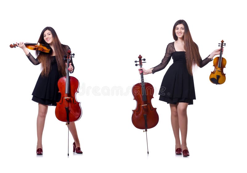 El ejecutante joven con el violín en blanco fotografía de archivo El ejecutante joven con el violín en blanco fotografía de archivo