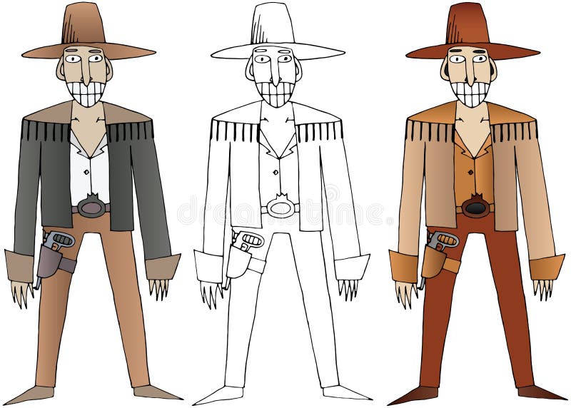 El ejemplo de color del oeste salvaje del drenaje de la mano de los vaqueros de la historieta fij? garabato feliz ilustración del vector El ejemplo de color del oeste salvaje del drenaje de la mano de los vaqueros de la historieta fij? garabato feliz ilustración del vector