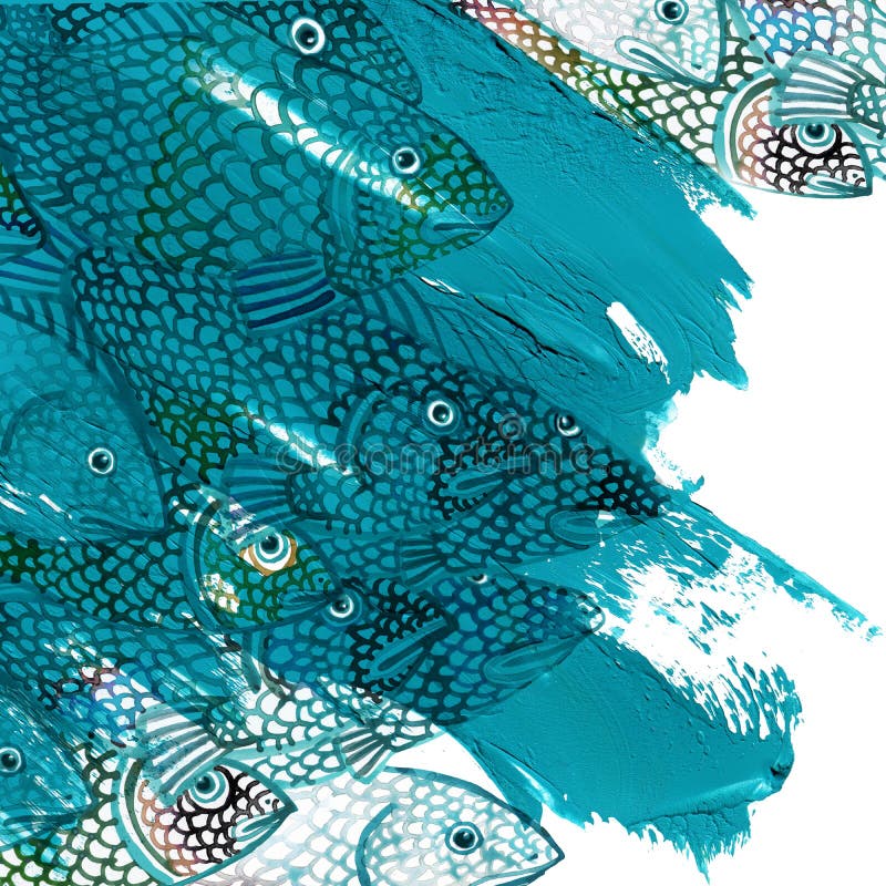 Sea fish background watercolor illustration. Sea fish background watercolor illustration