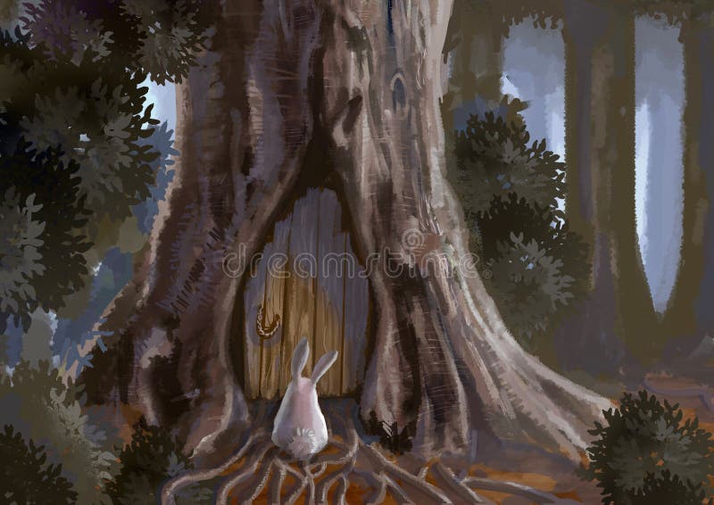 El ejemplo de la historieta del conejito blanco lindo del conejo se está colocando en f stock de ilustración El ejemplo de la historieta del conejito blanco lindo del conejo se está colocando en f stock de ilustración