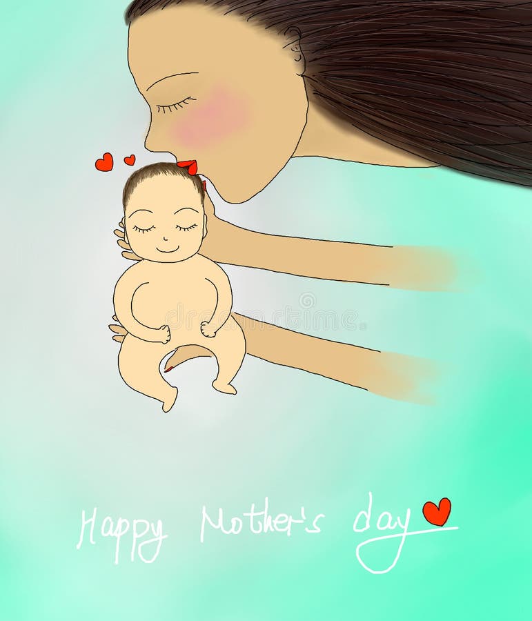 El ejemplo de la madre besa a su bebé stock de ilustración El ejemplo de la madre besa a su bebé stock de ilustración
